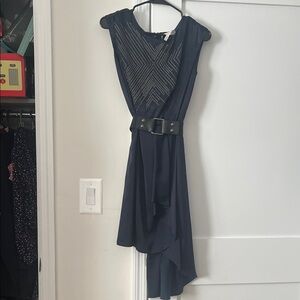 BCBG Runway Navy Asymmetrical Dress with Embellishments